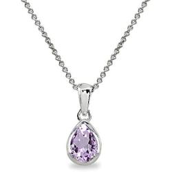 Sterling Silver Genuine or Synthetic Gemstone 8x6mm Teardrop Bezel-Set Dainty Pendant Necklace