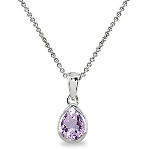 Sterling Silver Genuine or Synthetic Gemstone 8x6mm Teardrop Bezel-Set Dainty Pendant Necklace Sterling Silver Genuine or Synthetic Gemstone 8x6mm Teardrop Bezel-Set Dainty Pendant Necklace