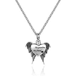 QeenseKc Heart Urn Necklace for Human Pet Ashes Movable Angel Wings Cremation Keepsake Memorial Pendant Jewelry