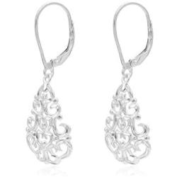 River Island Sterling Silver Filigree Teardrop Leverback Dangle Earrings | Available in Silver, Rose and Yellow Gold.