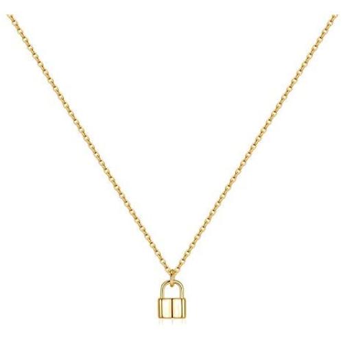 MONOZO Lock Necklace for Women, 14K Gold Filled Padlock Lock Pendant Chain Necklace Girls Dainty Layered Lock and Key Choker Necklace Jewelry for Men