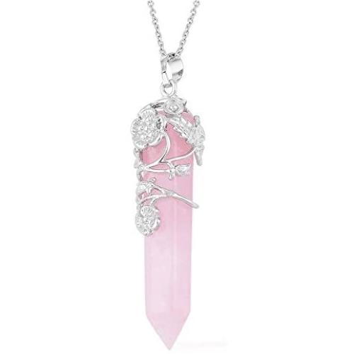 Shop LC Delivering Joy Obsidian Howlite Healing Flower Wrapped Pendant Stainless Steel Chain Necklace for Women Fashion Jewelry Size 24''