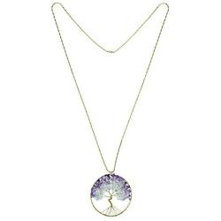 AeraVida Purple Fluorite Green Quartz Stone Eternal Tree of Life Brass Necklace