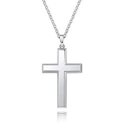 MONBO Cool Cross Pendant Necklace Classic High Polish Sterling Silver Shiny Cross Pendant Long Necklace for Men/Women