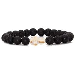 Xusamss Fashion 8mm Lava Rock Essential Oil Diffuser Bracelet Religious Cross Elastic Link Bracelet,7 1/2 Wrist