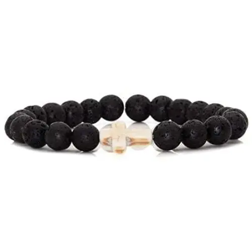 Xusamss Fashion 8mm Lava Rock Essential Oil Diffuser Bracelet Religious Cross Elastic Link Bracelet,7 1/2 Wrist Xusamss Fashion 8mm Lava Rock Essential Oil Diffuser Bracelet Religious Cross Elastic Link Bracelet,7 1/2 Wrist