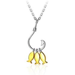 Cute Fish Hook Necklace for Women Teen Girls Men 925 Sterling Silver Gold Plated Two Tone Tiny 3 Fishes Fishing Pendant Choker Necklace Charm Tassel Chain Hawaian Boho Dainty Personalized Jewelry