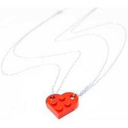 IN-COG-NEATO Brick Necklace for Couples Friendship Heart Pendant Shaped 2 Two Piece Jewelry Set Compatible with Lego Elements Gifts for Him Her…