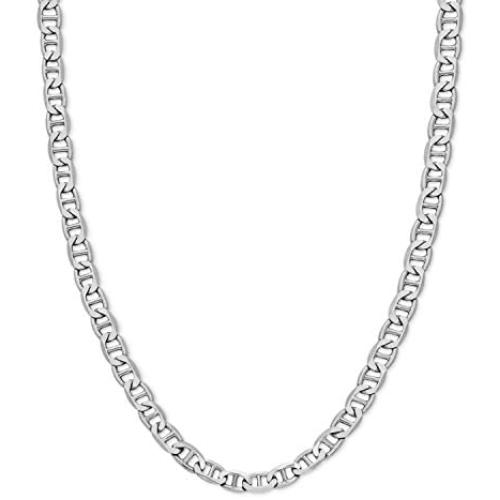 Savlano 925 Sterling Silver 4.5mm Italian Solid Flat Mariner Link Chain Necklace for Men & Women - Made in Italy Comes Gift Box (4.5mm)