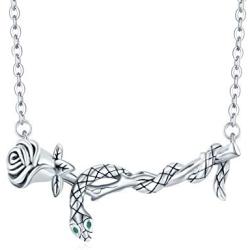 TRISHULA Snake Rose Flower Necklace for Women,925 Sterling Silver Cute Snake Animals Oxidation Rose Flower Pendant Jewelry Gifts for Women Girls Mom Daughter