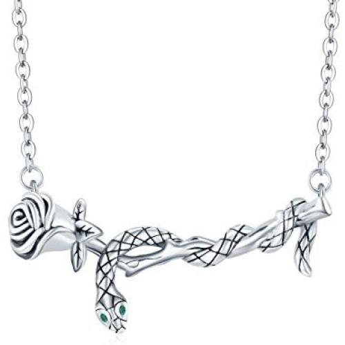 TRISHULA Snake Rose Flower Necklace for Women,925 Sterling Silver Cute Snake Animals Oxidation Rose Flower Pendant Jewelry Gifts for Women Girls Mom Daughter