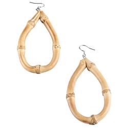 Bamboo Teardrop Earrings, BB Panda Unique Handmade Natural Bamboo Root Water Drop Dangle Earrings for Women and Girls, Set of 2, Gold and Burnt Black Color