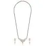Hathkaam 20'' American Diamond Mangalsutra for Women Bollywood Wedding Style Traditional Rhodium Plated Pendant Earring Necklace Set in Black Crystal Beaded Chain with Free Floral Hair Clip HKMS001