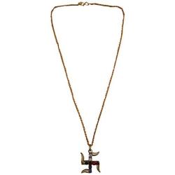 MYRA INC Golden Color Navratan Gemstones Swastik Pendant For Good Luck