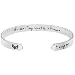 Joycuff A Piece of My Heart is in Heaven Memorial Jewelry Loss of Loved One Sympathy Gifts for Women Remembrance Mantra Cuff Bracelet