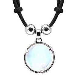 Mia Jewel Shop Crescent Half Moon and Stars Celestial Silver Metal Round Semi Precious Healing Gemstone Crystal Cabochon Pendant Adjustable Necklace