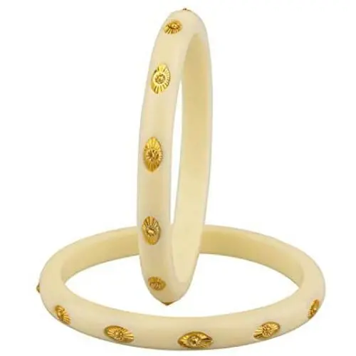 Efulgenz Fashion Jewelry Indian Bollywood Gold Crystal Acrylic Resin Wedding White Bracelet Bangle Set