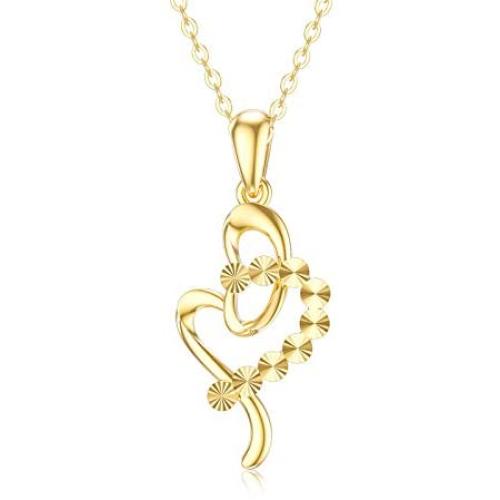 14k Gold Heart Pendant Necklace for Women, Real Yellow Gold Chain Necklace Jewelry Gifts for Mother Wife Daughter, 18 Inch