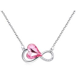 Cat Eye Jewels Blue Made with Swarovski Crystal Love Heart Necklace Silver Tone Chainheart Pendant Jewelry Gifts Gemstone Necklaces for Women Girls