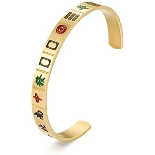 INRENG Mens Womens Stainless Steel Creative Mahjong Cuff Bangle Bracelet Lucky Mah Jong Mah-Jongg Personalized Jewelry INRENG Mens Womens Stainless Steel Creative Mahjong Cuff Bangle Bracelet Lucky Mah Jong Mah-Jongg Personalized Jewelry