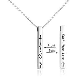 WINNICACA Heartbeat Faith Hope Love Sterling Silver Created Opal Vertical Bar Necklaces October Birthstones Jewelry Birthday Mothers Day Gifts for Her Women Teen Nurse Birthday