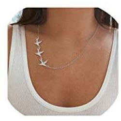Flying Three Little Bird Necklaces.Cute Swallow Sparrow Necklace, Dove Hummingbird Animal Pendant Necklace for Women Girls Jewelry