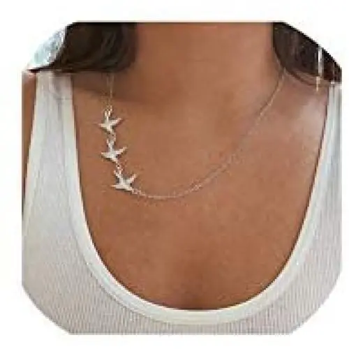 Flying Three Little Bird Necklaces.Cute Swallow Sparrow Necklace, Dove Hummingbird Animal Pendant Necklace for Women Girls Jewelry