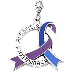 CENWA Blue & Purple Awareness Ribbon Jewelry RA Warriors Gift Rheumatoid Arthritis Awareness Zipper Pull/Necklace