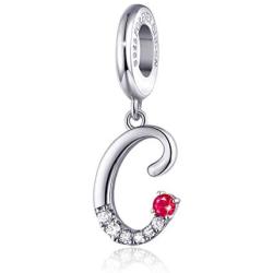 FOREVER QUEEN 925 Sterling Silver A-Z Letter Initial Dangle Beads Charm Red Zircon Alphabet Pendants for Snake Chain Bracelets Necklace Gift Jewelry for Mother