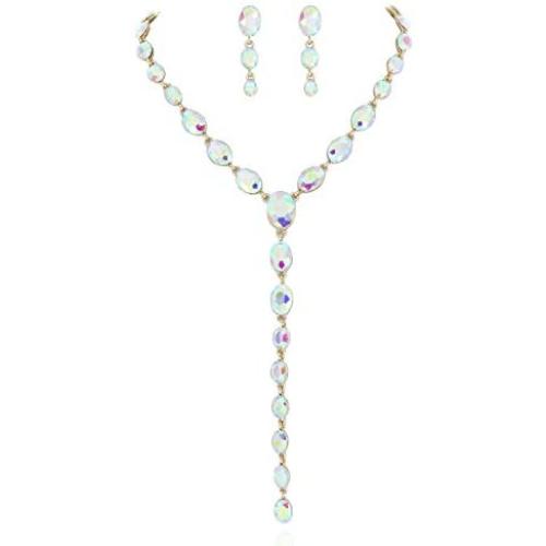 SP Sophia Collection Womens Jewelry Descending Y Oval Drop Necklace and Stud Post Dangle Earrings Set