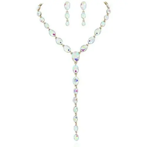 SP Sophia Collection Womens Jewelry Descending Y Oval Drop Necklace and Stud Post Dangle Earrings Set SP Sophia Collection Womens Jewelry Descending Y Oval Drop Necklace and Stud Post Dangle Earrings Set
