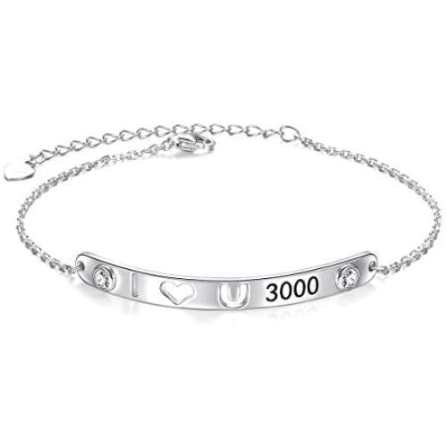 925 Sterling Silver Bangle Bracelet Engraved I Love You 3000 Times Openable Beads Bracelets Jewelry for Women Teen Girls Iron Man Fans Marvel Movie Souvenir Memorial Birthday Gifts