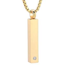 mingkejw Cremation Jewelry Bar Urn Necklaces for Ashes Stainless Steel Crystal Memorial Keepsake Jewelry Ash Pendants for Women Men