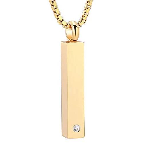 mingkejw Cremation Jewelry Bar Urn Necklaces for Ashes Stainless Steel Crystal Memorial Keepsake Jewelry Ash Pendants for Women Men