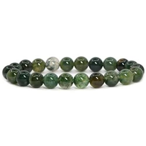 Natural Moss Agate Gemstone Bracelet 7 inch Stretchy Chakra Gems Stones Healing Crystal Energy Quartz Rocks GB8-25