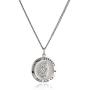 Sterling Silver Round Saint Anthony Pendant Necklace with Rhodium Plated Stainless Steel Chain, 20''