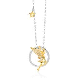 Jewelili Enchanted Disney Fine Jewelry 14K Yellow Gold Over Sterling Silver 1/10 CTTW Tinker Bell Wings Pendant