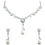 Faship Gorgeous CZ Crystal Freshwater Pearls Floral Necklace Earrings Set