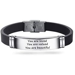 TGLS Quote Bible God Cross Inspirational Words Engraved Bracelets for Mens Religious Gifts Stainless Steel Wristband Silicone Bracelets