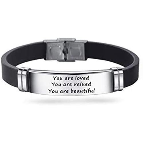 TGLS Quote Bible God Cross Inspirational Words Engraved Bracelets for Mens Religious Gifts Stainless Steel Wristband Silicone Bracelets