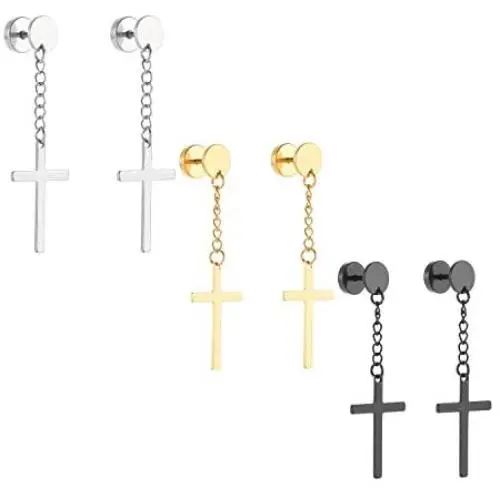 Szory Stainless Steel Dangle Cross Earrings for Men Women Black Silver Gold Szory Stainless Steel Dangle Cross Earrings for Men Women Black Silver Gold
