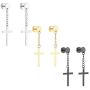Szory Stainless Steel Dangle Cross Earrings for Men Women Black Silver Gold