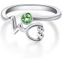 AOBOCO Sterling Silver Heartbeat EKG Stethoscope Ring Embellished with Simulated Birthstone Crystal from Austria, Medical Jewelry for Doctor Nurse Medical Student RN Nurse Gifts for Women