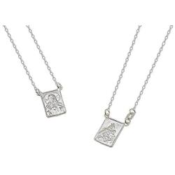 FRONAY 14k Gold Plated Silver Escapulario Necklace, Double Sided, Religious Fine Jewelry
