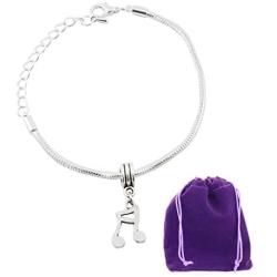 Music Note Bracelet for Women | Musical Bracelet Hypoallergenic Stainless Steel Snake Chain Charm Bracelet Great Music Bracelet for Women showing Music Note Jewelry for Musicians or Music Lovers