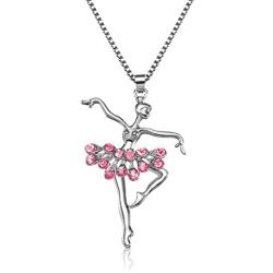 Lcbulu Little Girl Necklace Pink Ballerina Dance Pendant Necklace Jewelry Gifts for Little Girls 16 inches
