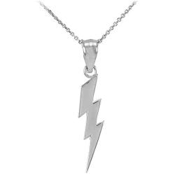 High Polish 925 Sterling Silver Lightning Bolt Charm Pendant Necklace