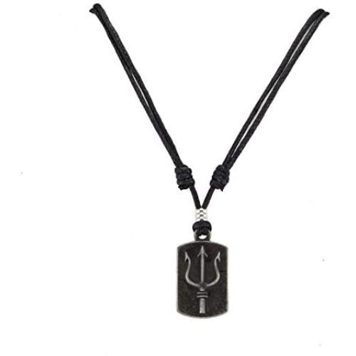 BlueRica Trident Dogtag Pendant on Adjustable Black Rope Cord Necklace