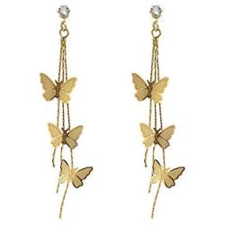 JMS18K Gold Plated Dainty Vivid Butterfly Tassel Earrings Silver Post CZ 3D butterfly Drop Dangle Earrings Fairy Earrings for Women Girls