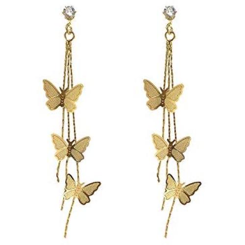 JMS18K Gold Plated Dainty Vivid Butterfly Tassel Earrings Silver Post CZ 3D butterfly Drop Dangle Earrings Fairy Earrings for Women Girls